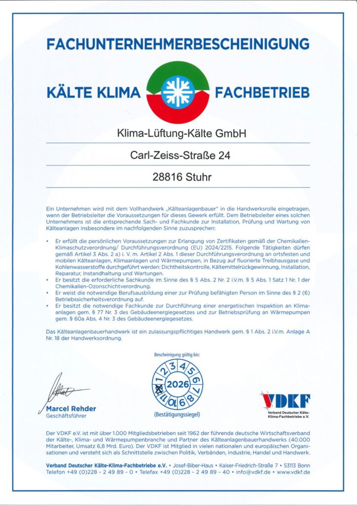 Fachunternehmerbescheinigung 2026